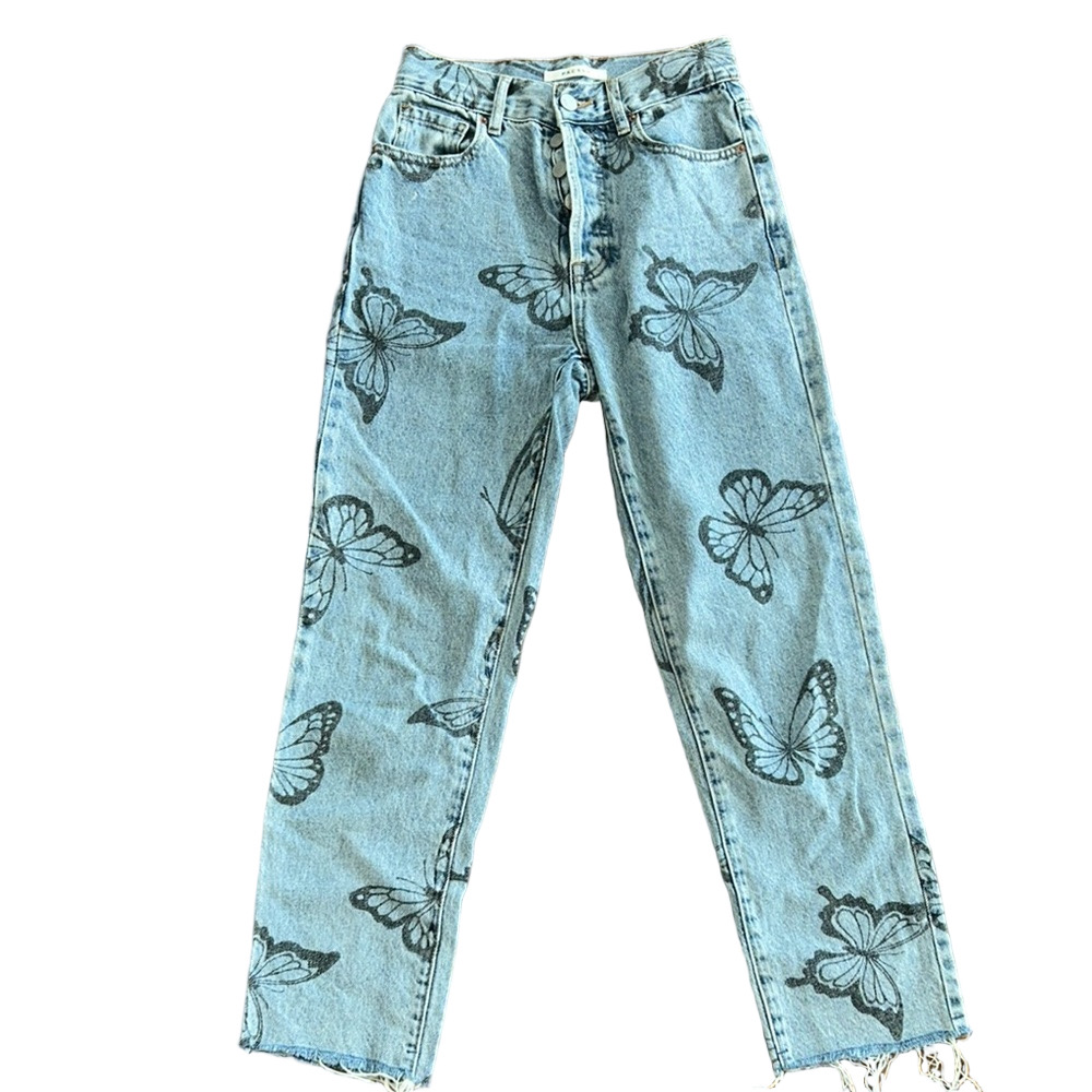 PACSun: Butterfly Print Jeans: Waist Size 23
